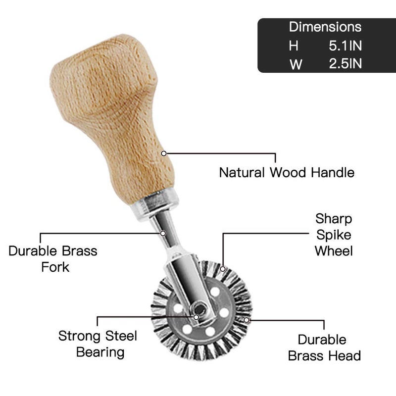 MASTER FENG صانع ختم الرافيولي MASTER FENG مع مجموعة عجلة الأسطوانة، قالب بمقبض خشبي وحافة مجعدة، ملحق ضغط المعكرونة (MF-12456) - Image 3